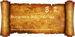 Burgreth Kötöny névjegykártya